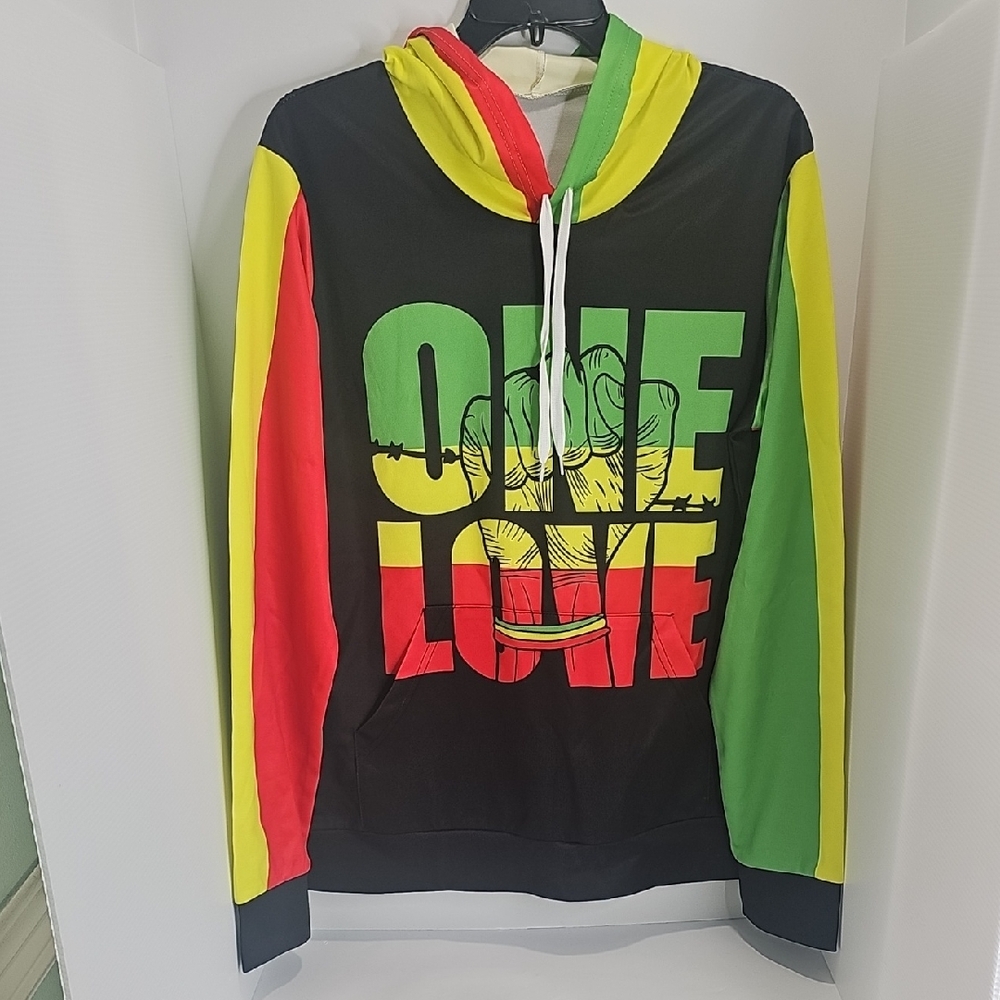 Colorful Graphic Hoodie for Men, Size M, Red, Yellow & Black